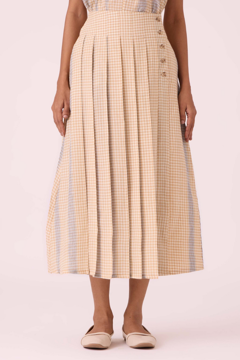 Mikhail Beige Handwoven Skirt cotton by The Summer House in beige color for women Worldwide