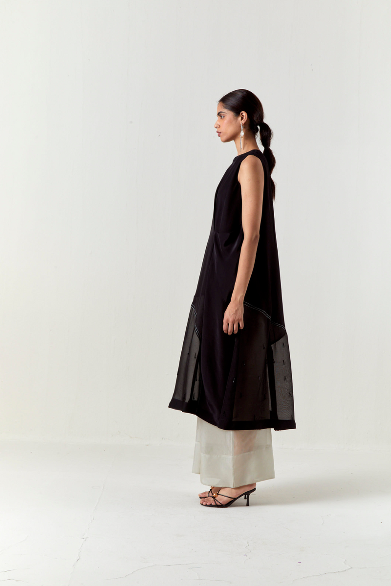 ASYMMETRIC TUNIC CO-ORD-BLACK organza by THREE in black color for women Worldwide