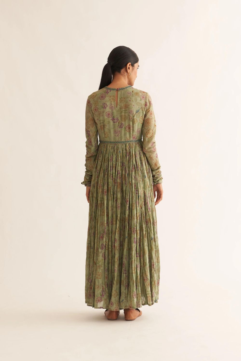 SAGE GREEN COTTON EMBROIDERED Anarkali