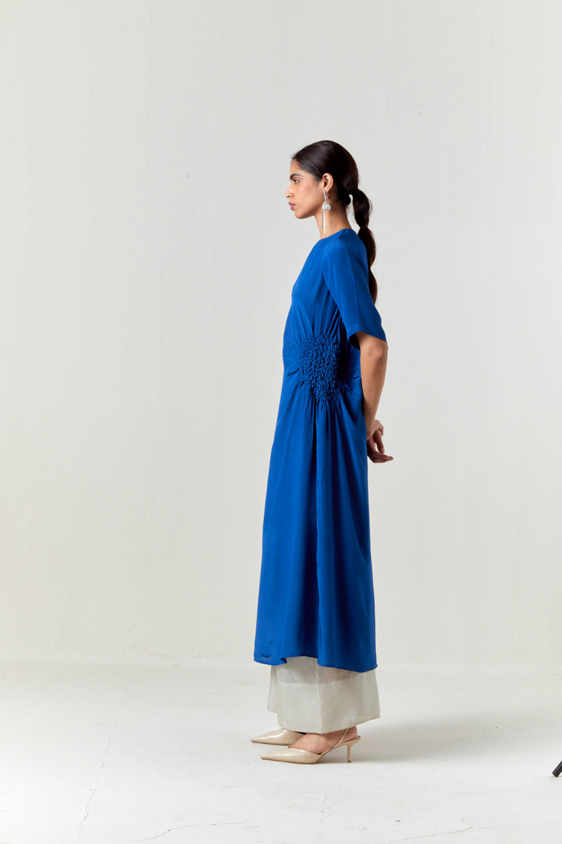 RUCHING TUNIC CO-ORD-ELECTRIC BLUE by THREE in blue color for women Worldwide