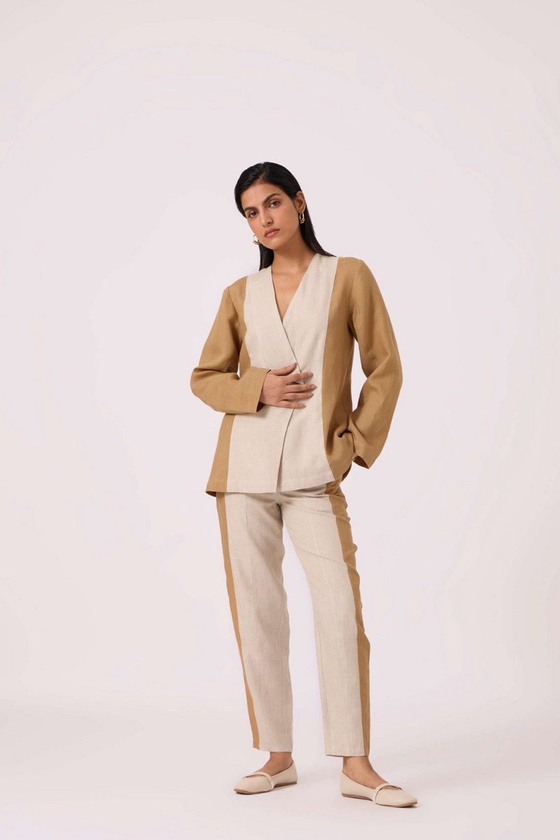 Dimtri Linen Panelled Set by The Summer House in beige color for women Worldwide