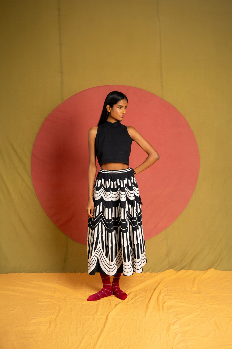 Inca Crop-Black cotton top/shirt by Ka-Sha in black for women Worldwide
