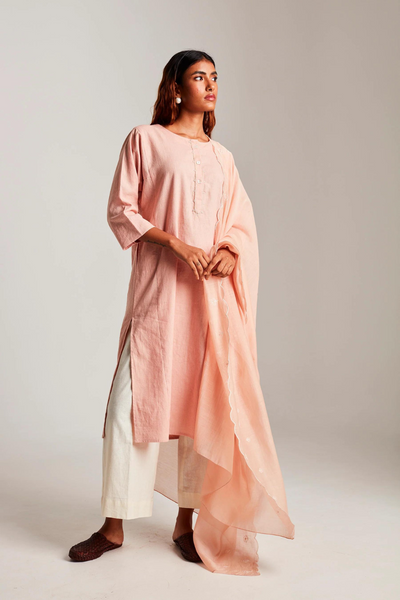 Rose Co-Linen Beaded Placket Kurta