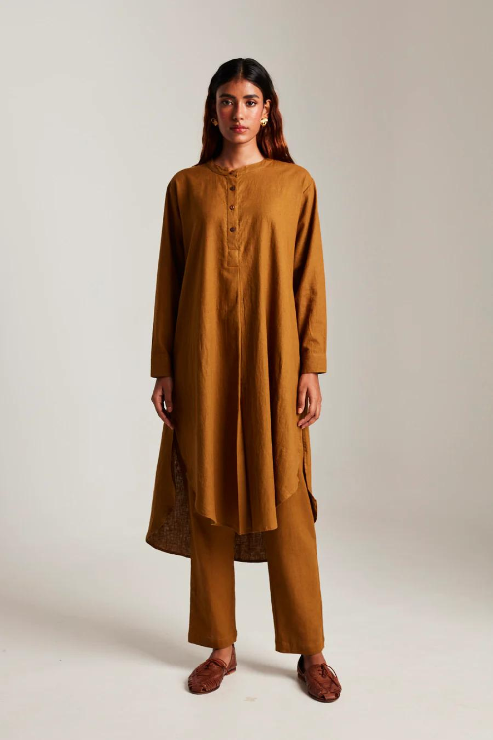 Olive Co-Linen Round Hem Kurta set