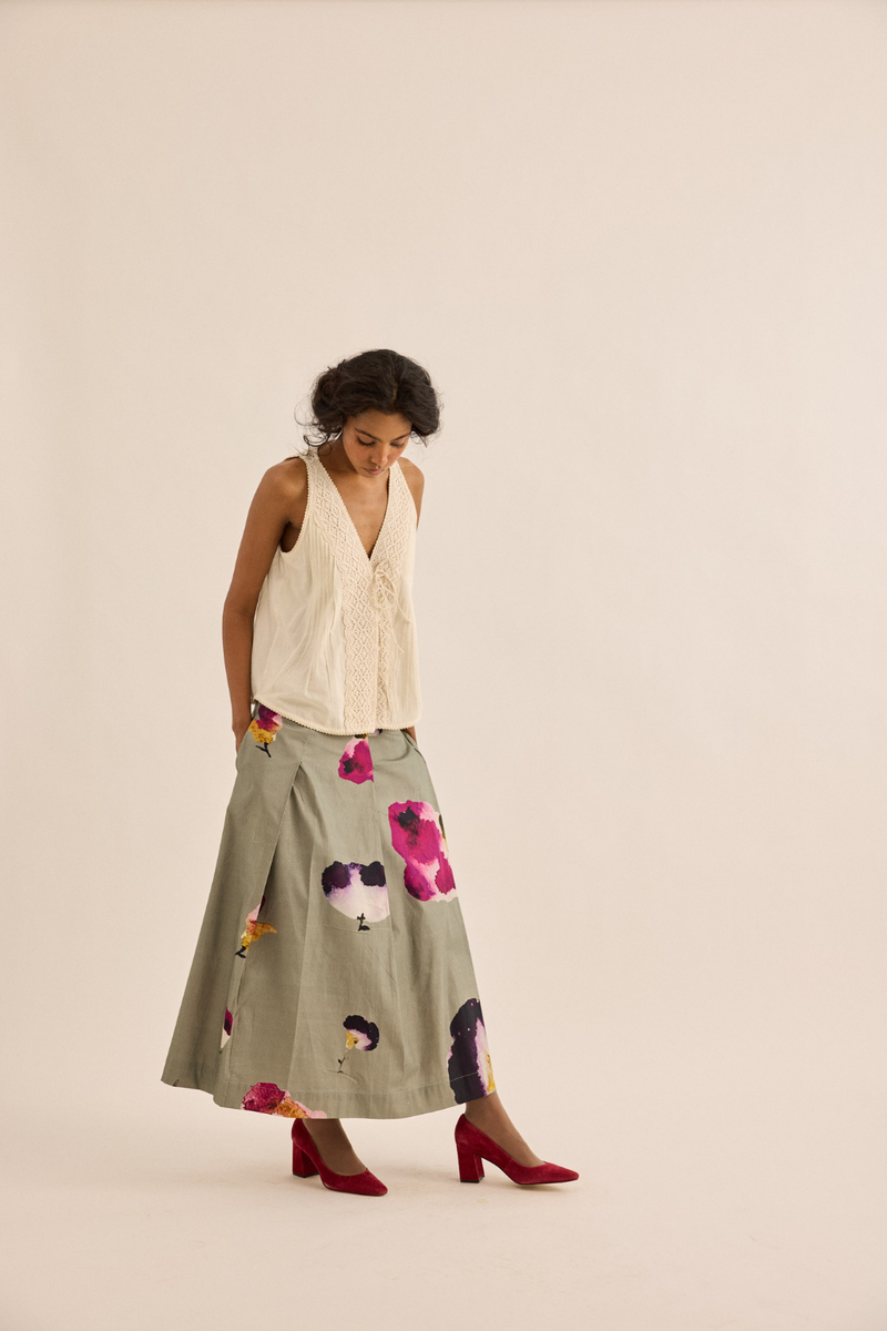 Moon Mist Skirt oxford skirt by Khara Kapas in sage green for women Worldwide