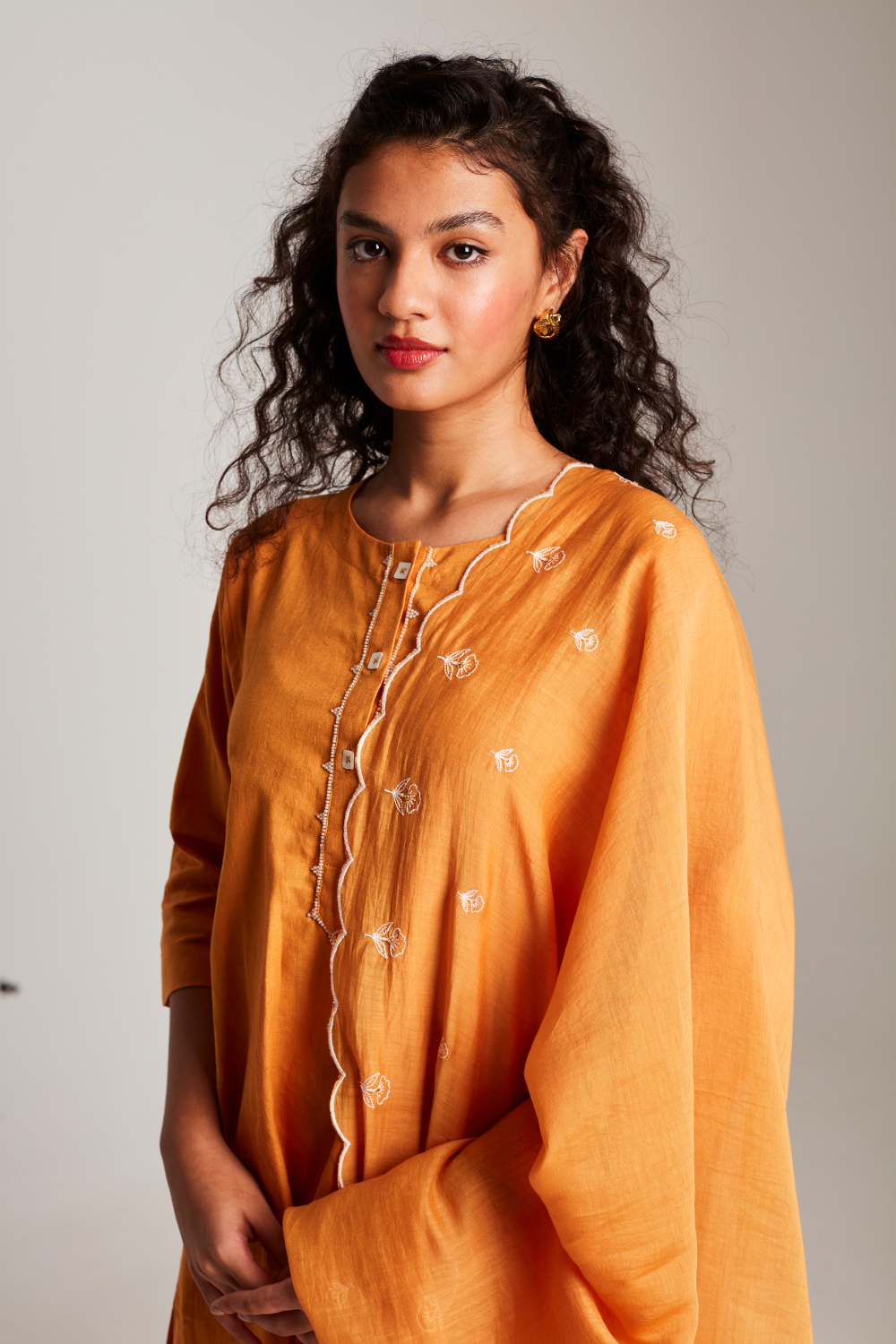 Mango Co-Linen Beaded Placket Kurta