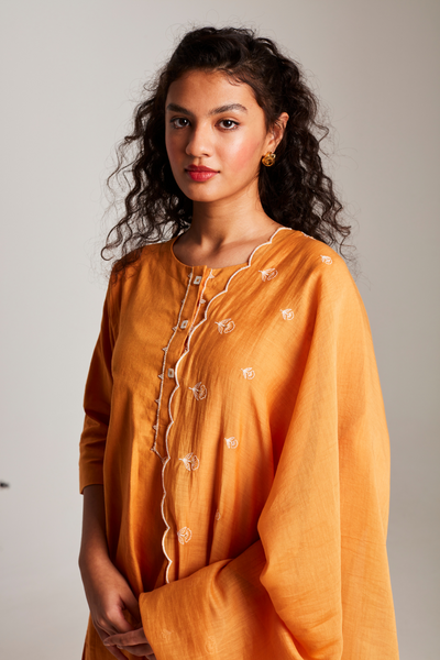 Mango Co-Linen Beaded Placket Kurta