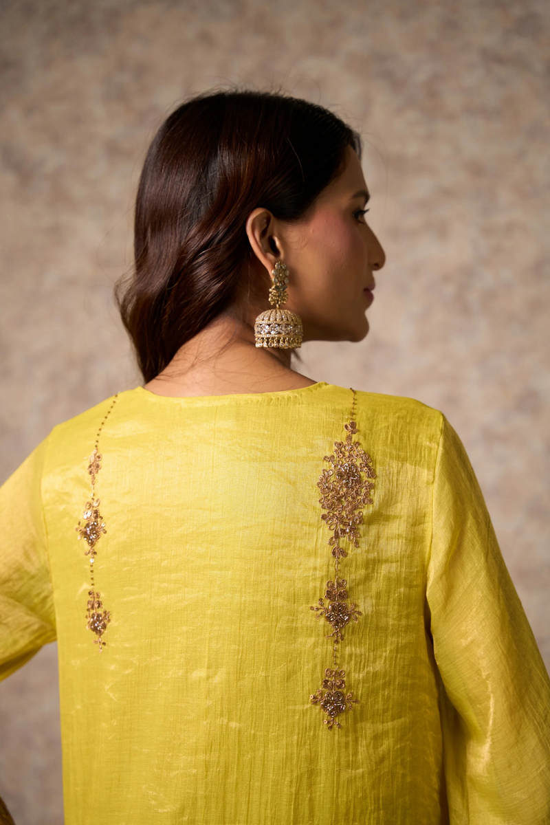 Zing Kurta Set - Yellow tissue by Priti Prashant in yellow color for women Worldwide