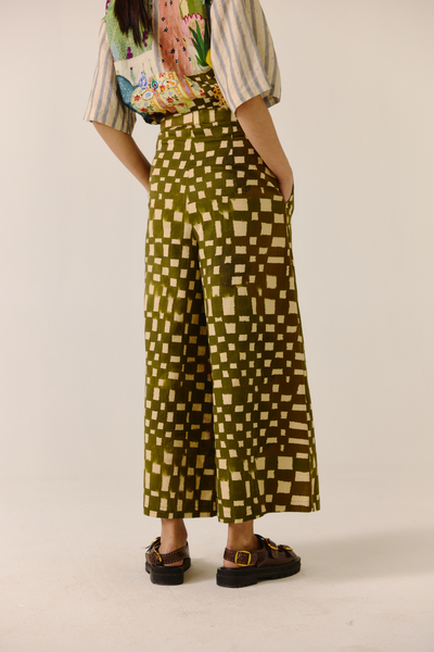 Wide Leg Pant - Alice Olive Checks