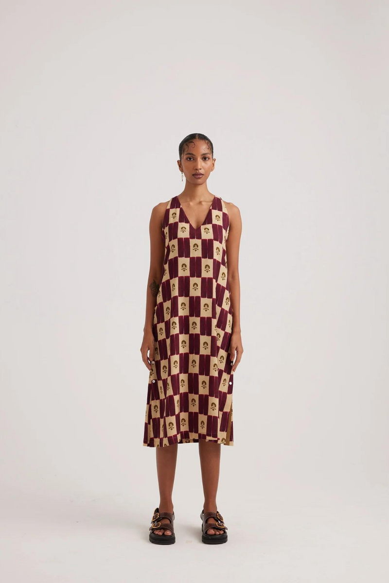 Zen Dress-Stamp Checks rayon by CORD for women Worldwide