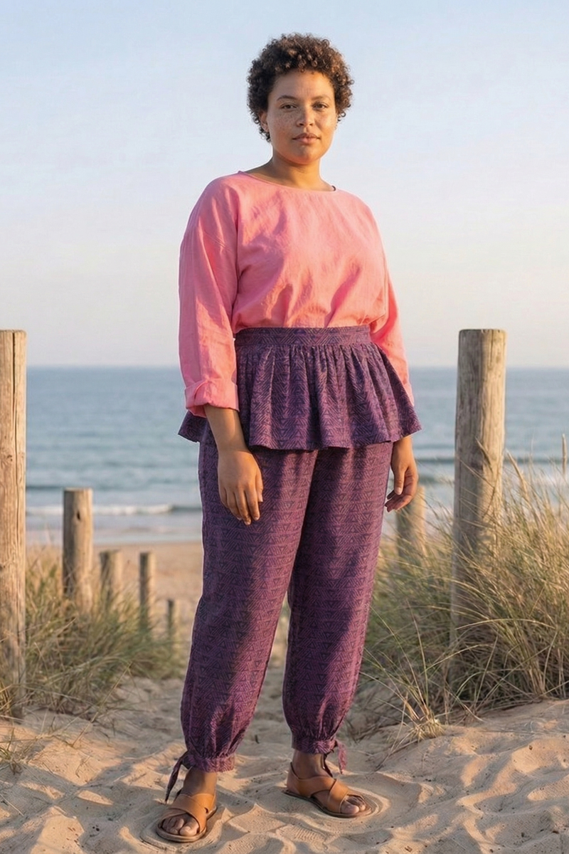 Pleated Pants - Plum cotton by World of Crow for women Worldwide