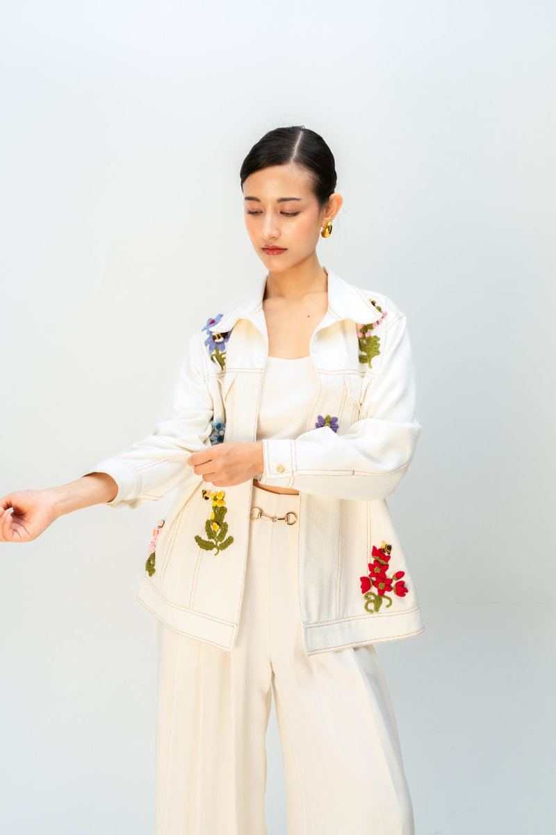 GOLDEN FABLE JACKET handwoven denim jacket/overlay by Ode to Odd in off white for women Worldwide