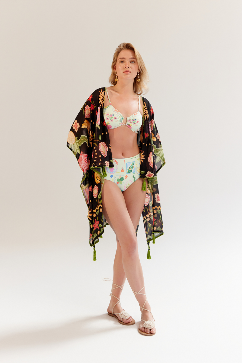 June Coverup (long) - Seashell (Black) georgette by NOIB for women Worldwide