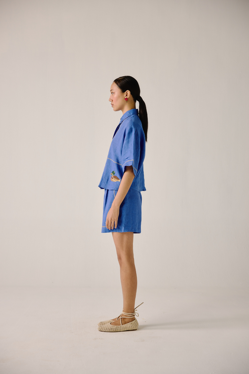 Leo Set - Electric Blue Duck Embroidery by CORD in blue for women Worldwide