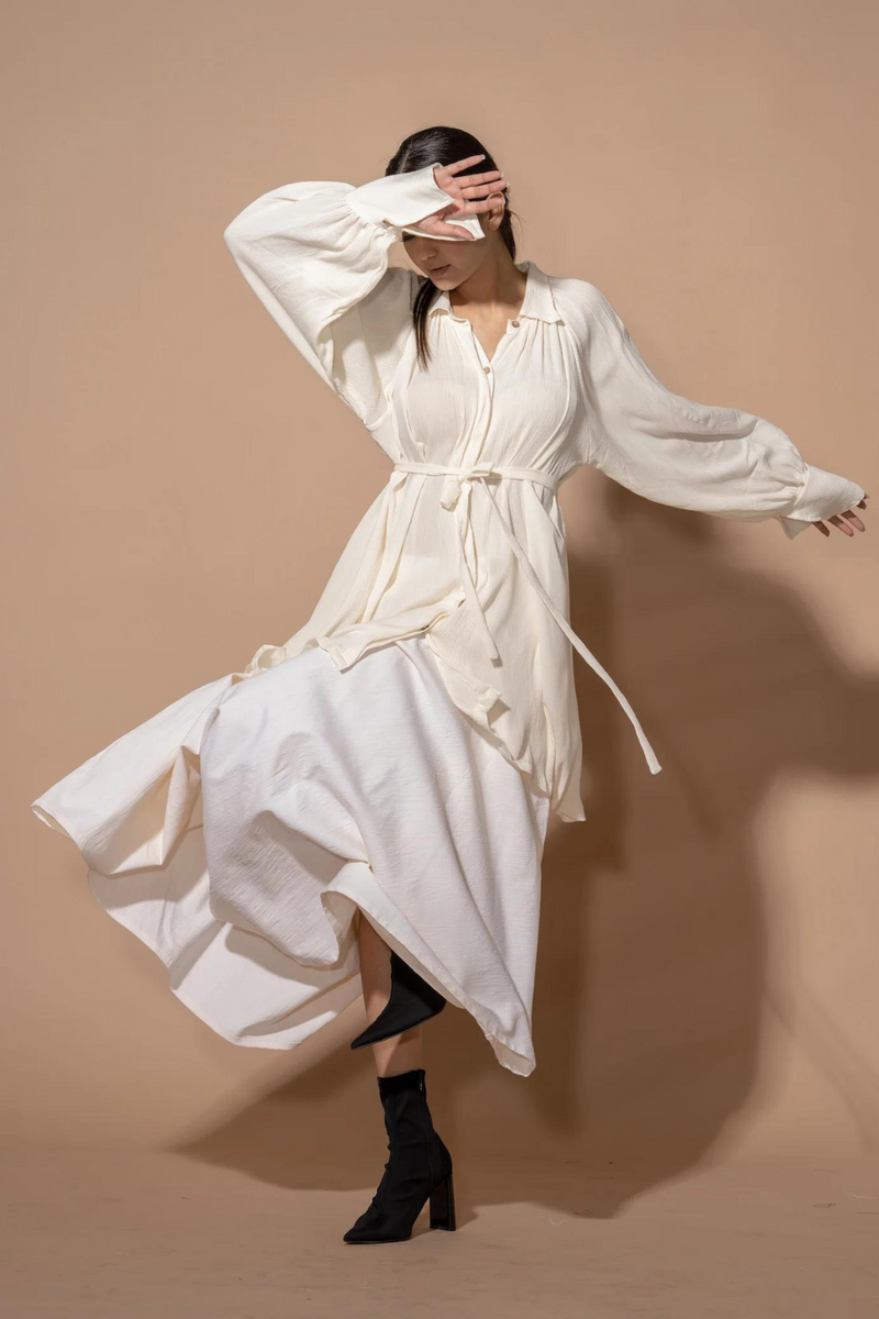 Fennel Shirt crushed cotton tops and shirts by Stoique in off white for women Worldwide