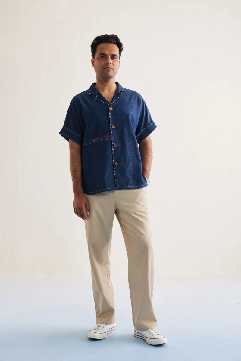 Ocean Morning Sustainable Denim Shirt cotton by SUI in blue color for men Worldwide