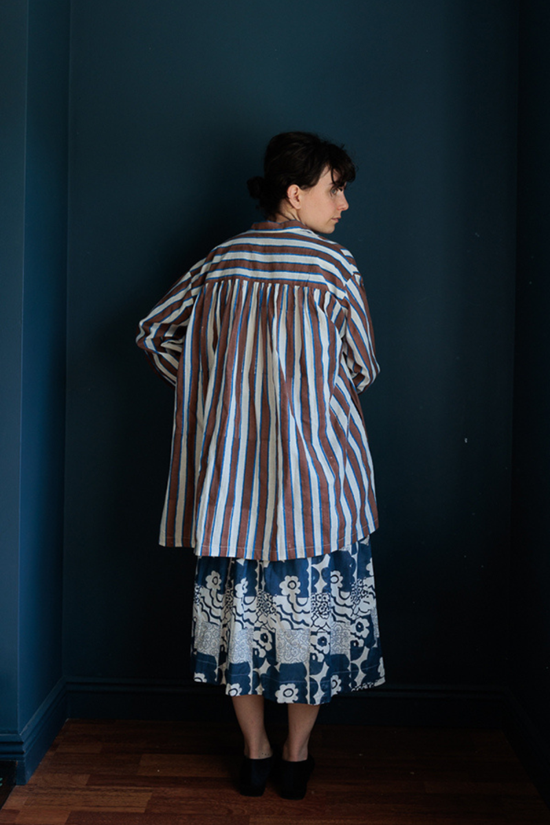 Artist Smock-Brown stripes handwoven cotton top/shirt by World of Crow in multicolor for women Worldwide