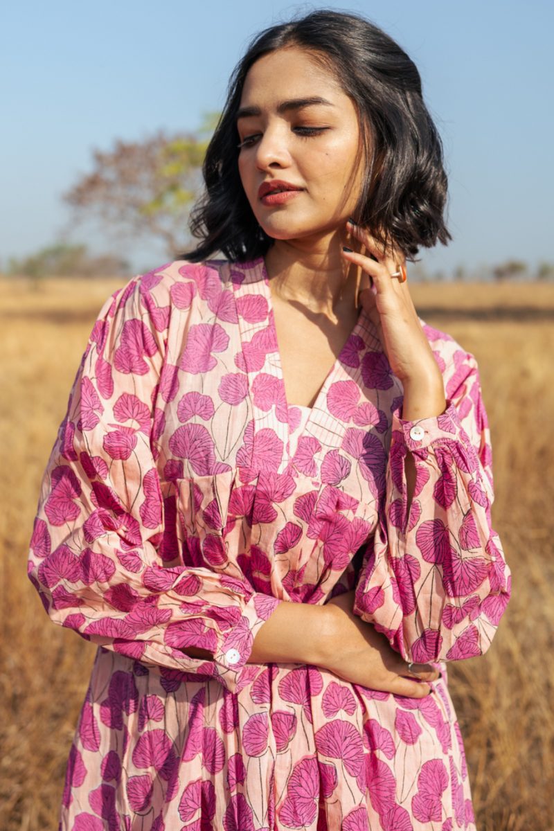 Mussoorie Dress - Handblock Printed Cotton Dress cotton by Marche in red color for women Worldwide