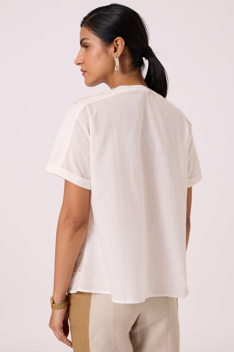 Garcia Handwoven Embroidered Top cotton by The Summer House in white color for women Worldwide