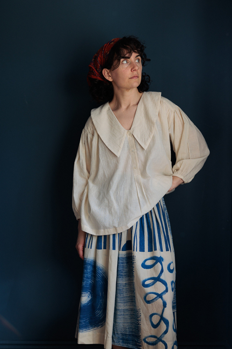 The Joy Skirt-Painted Indigo handwoven cotton skirt by World of Crow in indigo blue for women Worldwide