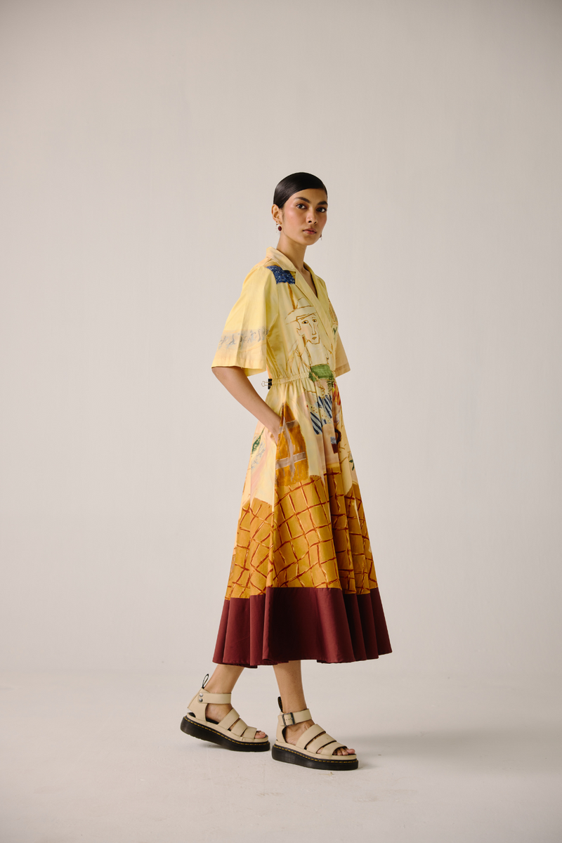 Print Blocked Dress - Fisherman cotton by CORD for women Worldwide