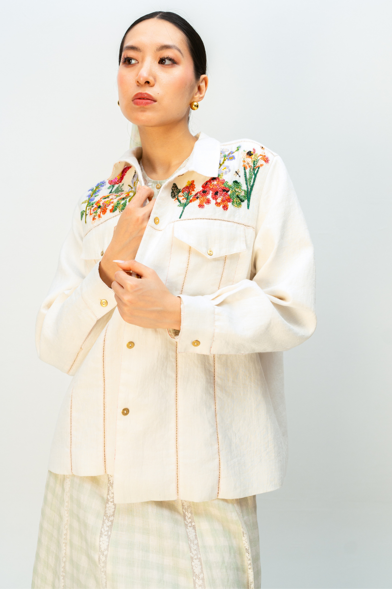 LUSH MEMORY JACKET linen jacket/overlay by Ode to Odd in off white for women Worldwide