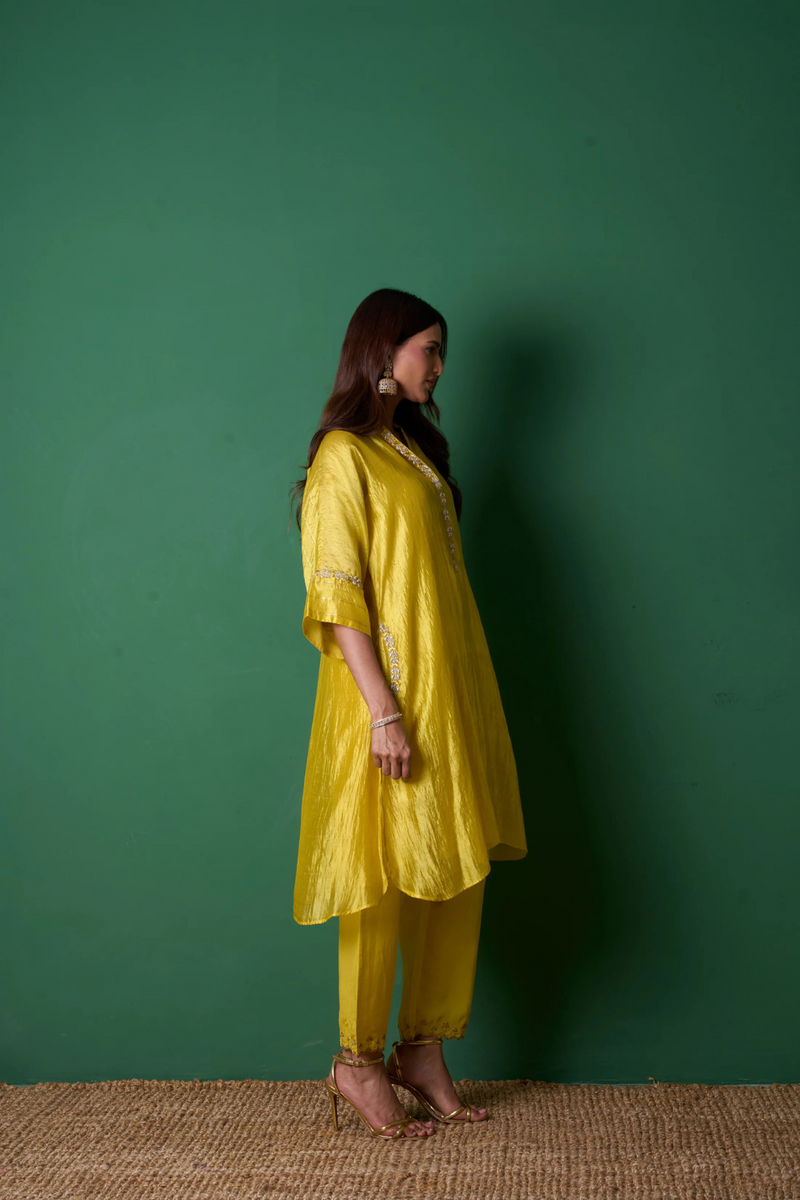 Radiance Kurta Set - Yellow with Dupatta silk by Priti Prashant in yellow color for women Worldwide
