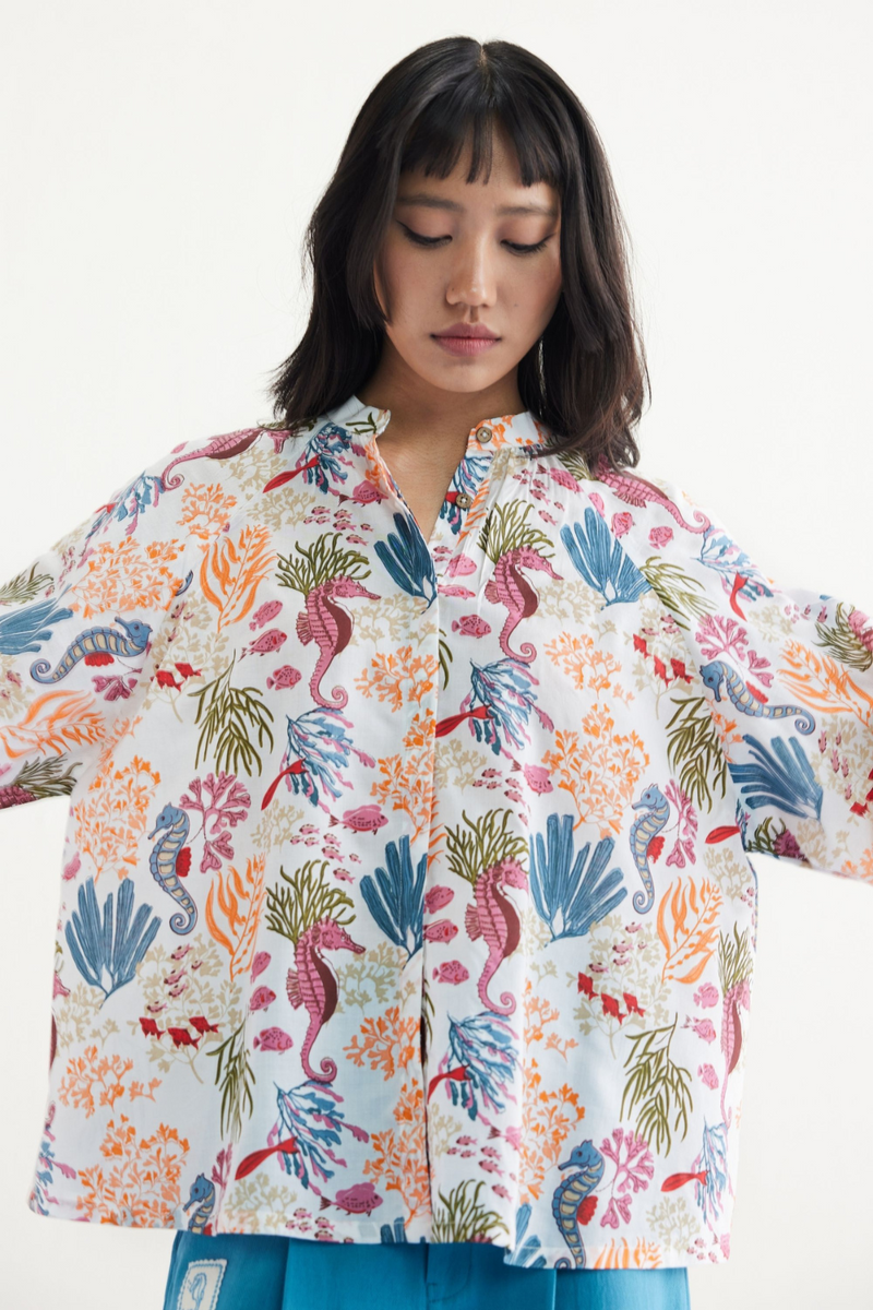 Blooming Reef Lyocell Classic Shirt by SUI in white color for women Worldwide