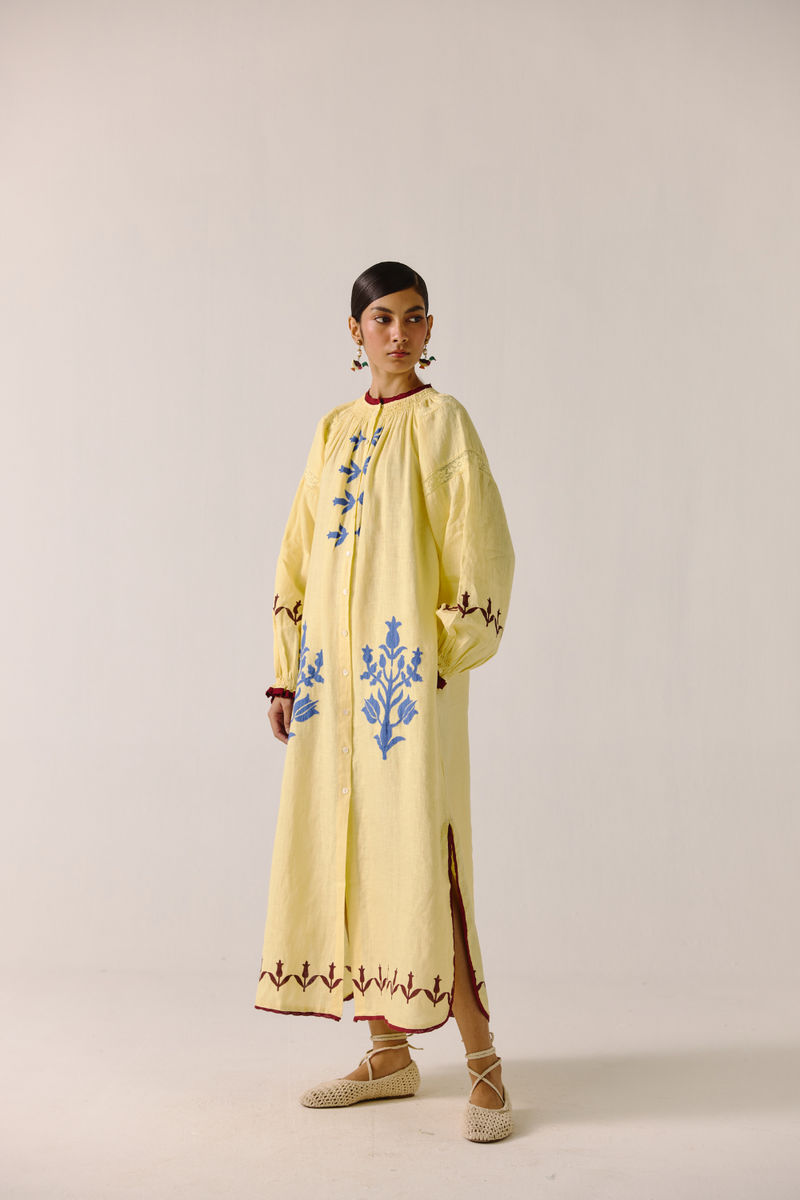Chloe Dress - Butter Yellow Bird Applique by CORD in yellow for women Worldwide