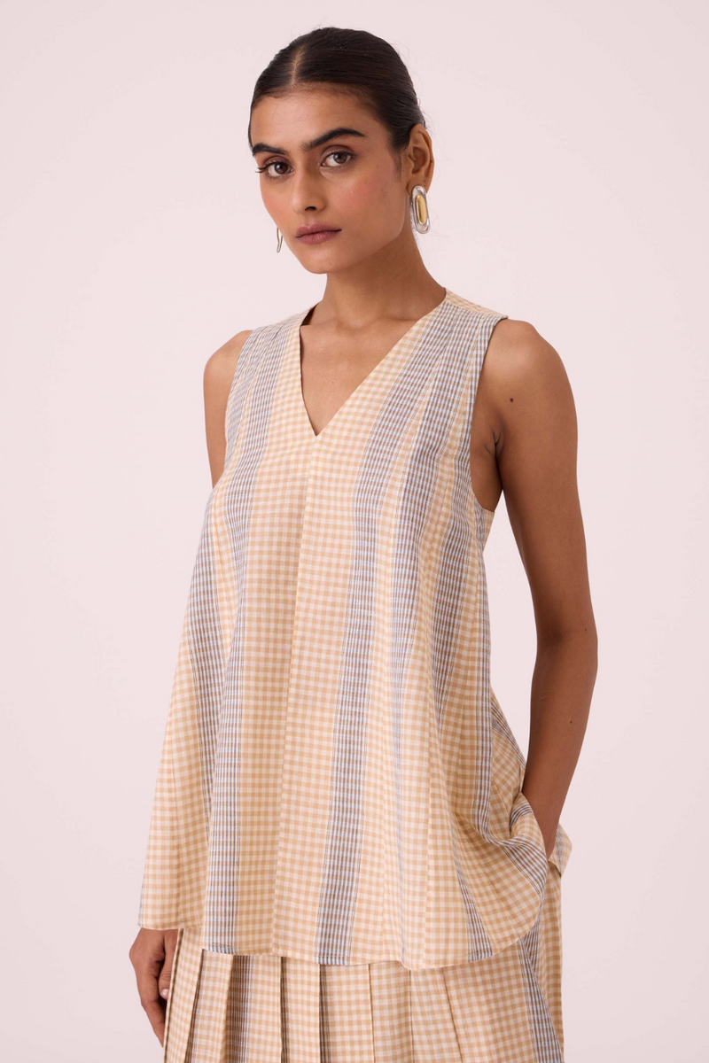 Nastasya Beige Handwoven Top cotton by The Summer House in beige color for women Worldwide