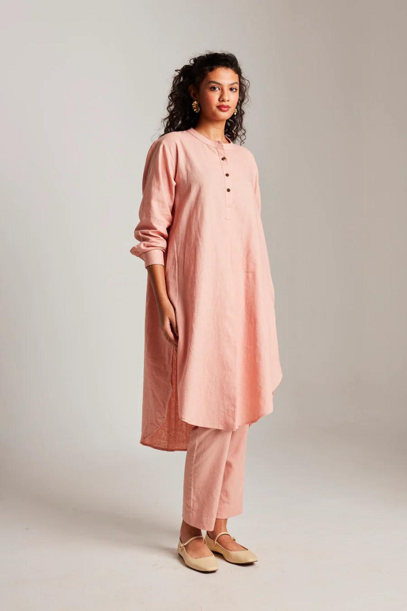 Rose Co-Linen Slim Pants cotton by Saphed in peach color for women Worldwide