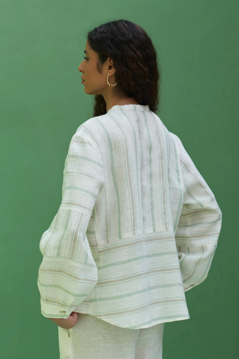 Miyu Pintucked Linen Shirt
 - Mint linen by Manan in mint color for women Worldwide