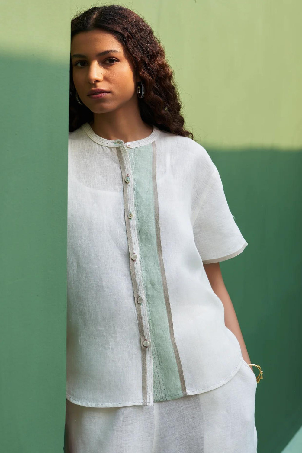 Kol Border Linen Co-ord Set - Ivory