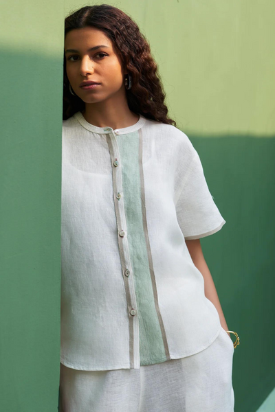 Kol Border Linen Co-ord Set - Ivory