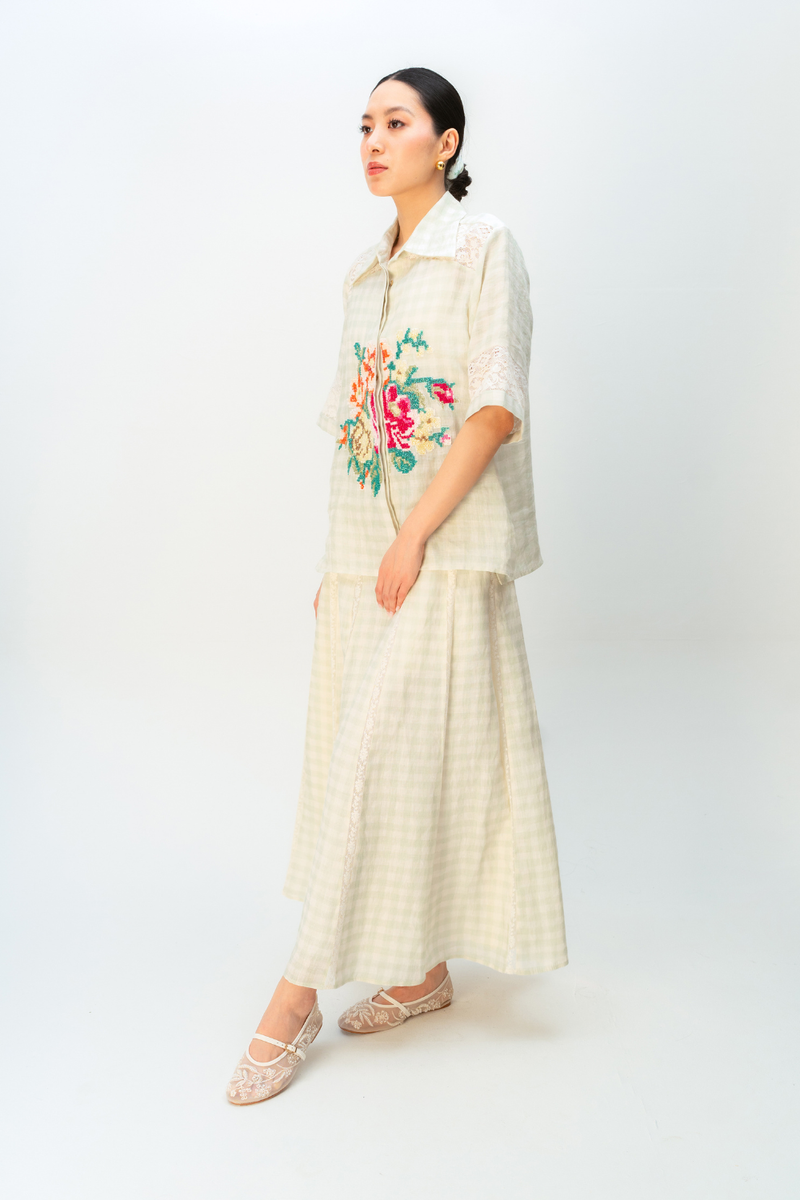 FAIRY CHECK SHIRT linen top/shirt by Ode to Odd in green for women Worldwide