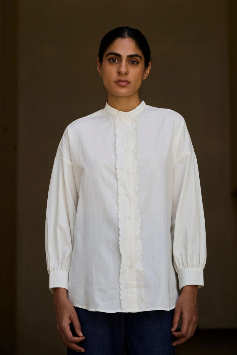 Ryuk Handwoven Embroidered Shirt cotton by The Summer House in white color for women Worldwide