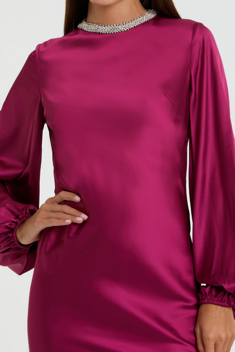 26575-Bishop Sleeve Satin Gown-Berry by Mac Duggal for women Worldwide