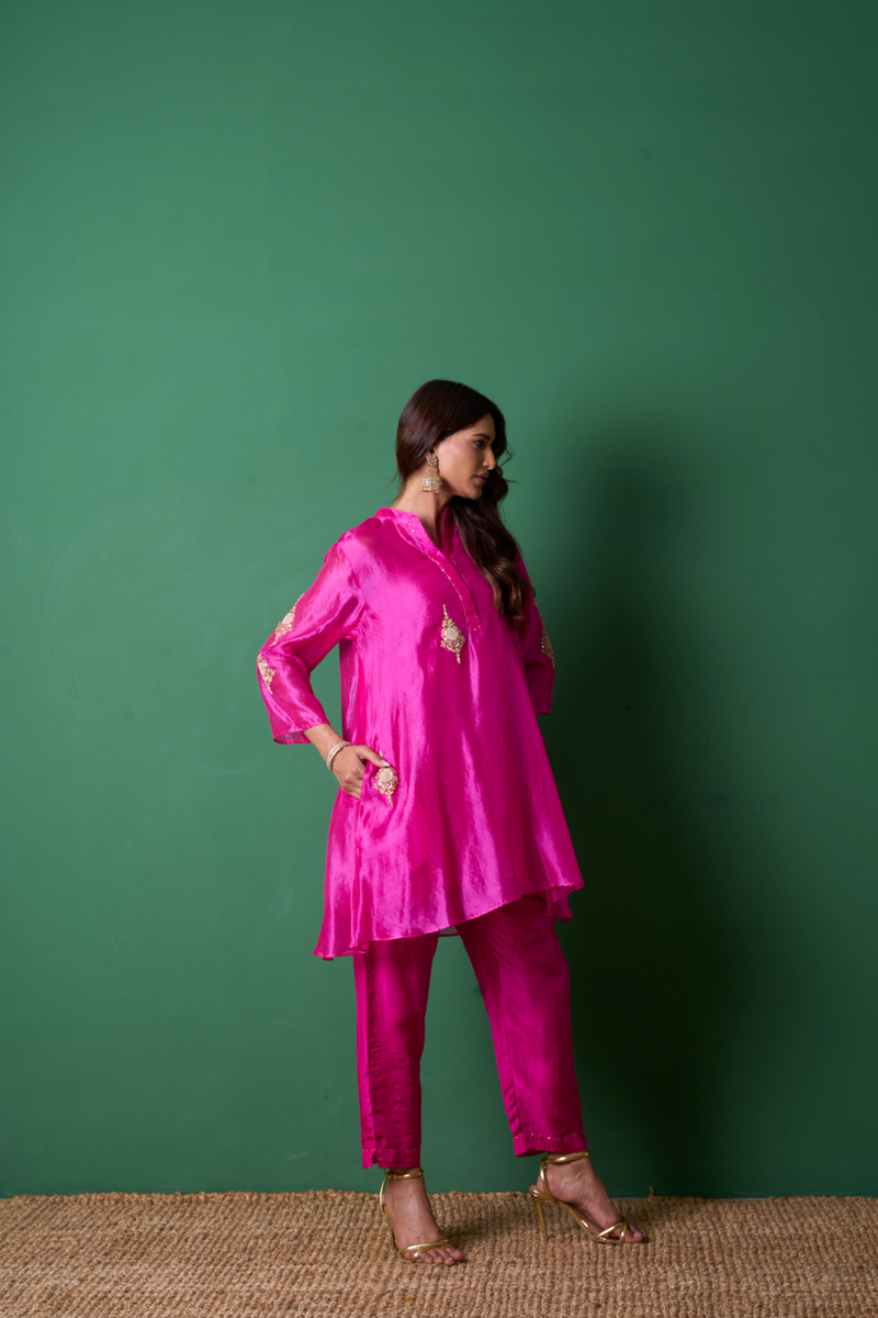 Paradise Kurta Set - Pink with Dupatta organza by Priti Prashant in pink color for women Worldwide