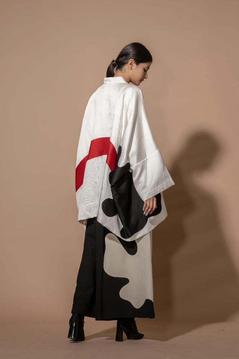 Chia Jacket satin linen + 100% cotton jackets and overlays by Stoique in off white, black, red for women Worldwide