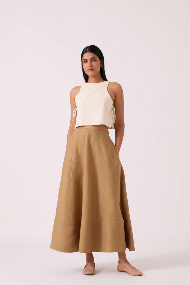 Marner Tan Linen Skirt by The Summer House for women Worldwide