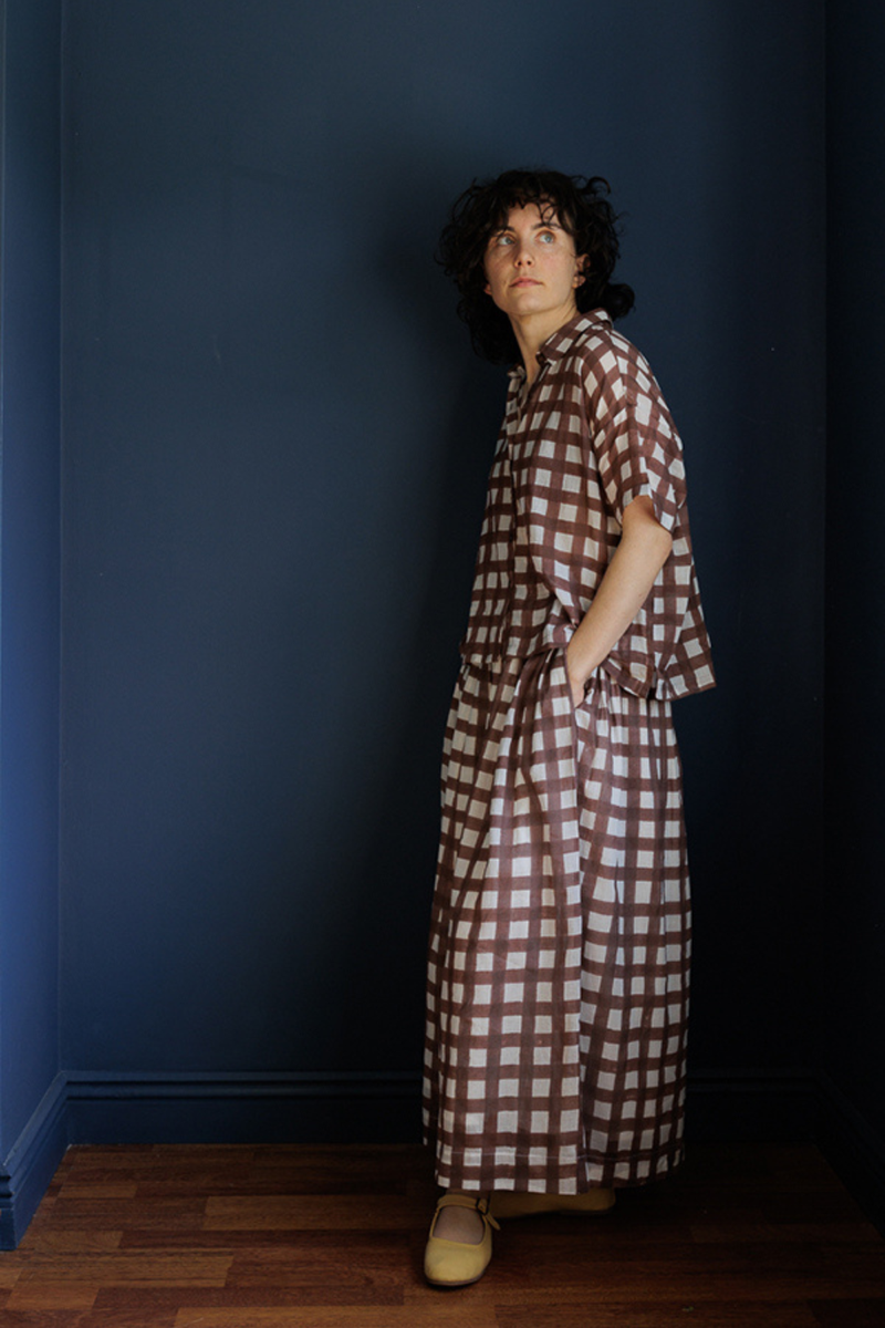 Oxford Skirt-Brown Checks handwoven cotton skirt by World of Crow in multicolor for women Worldwide