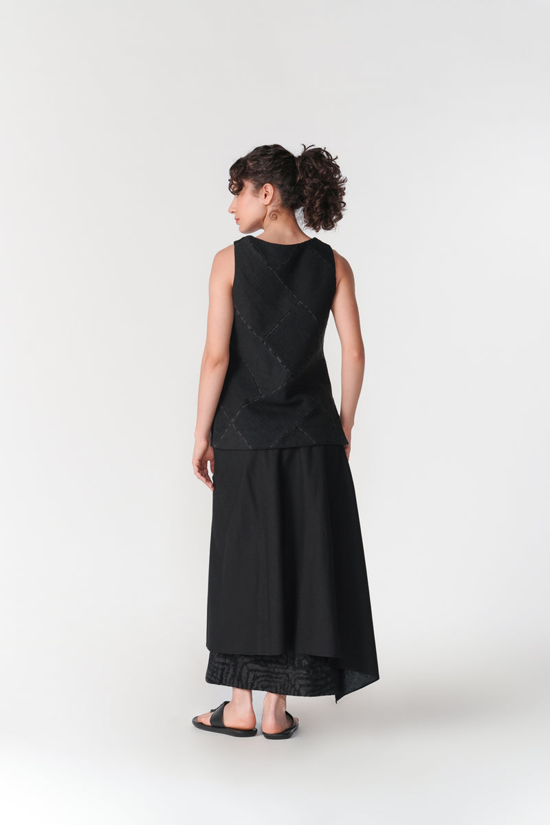 Patchwork Boat Neck Top top/shirt by Turn Black in black for women Worldwide