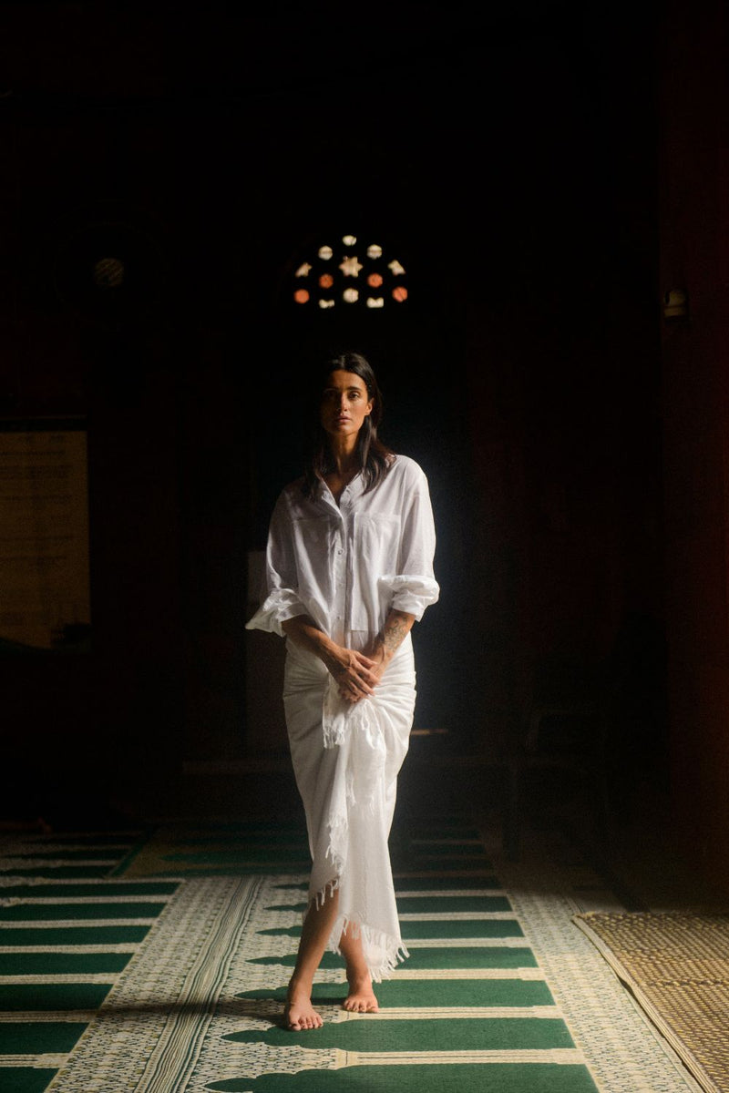 SHIBA MULMUL SARONG DRESS 100% cotton by Ituvana in white color for women Worldwide