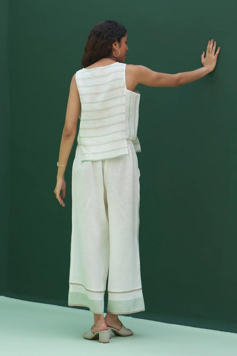 Jiho Striped Linen Crop Top
 - Mint linen by Manan in mint color for women Worldwide
