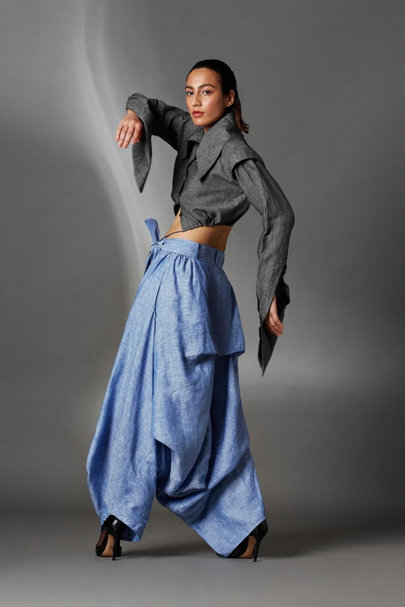 Abir Trousers in Blue-Light Blue by Chola in blue color for women Worldwide