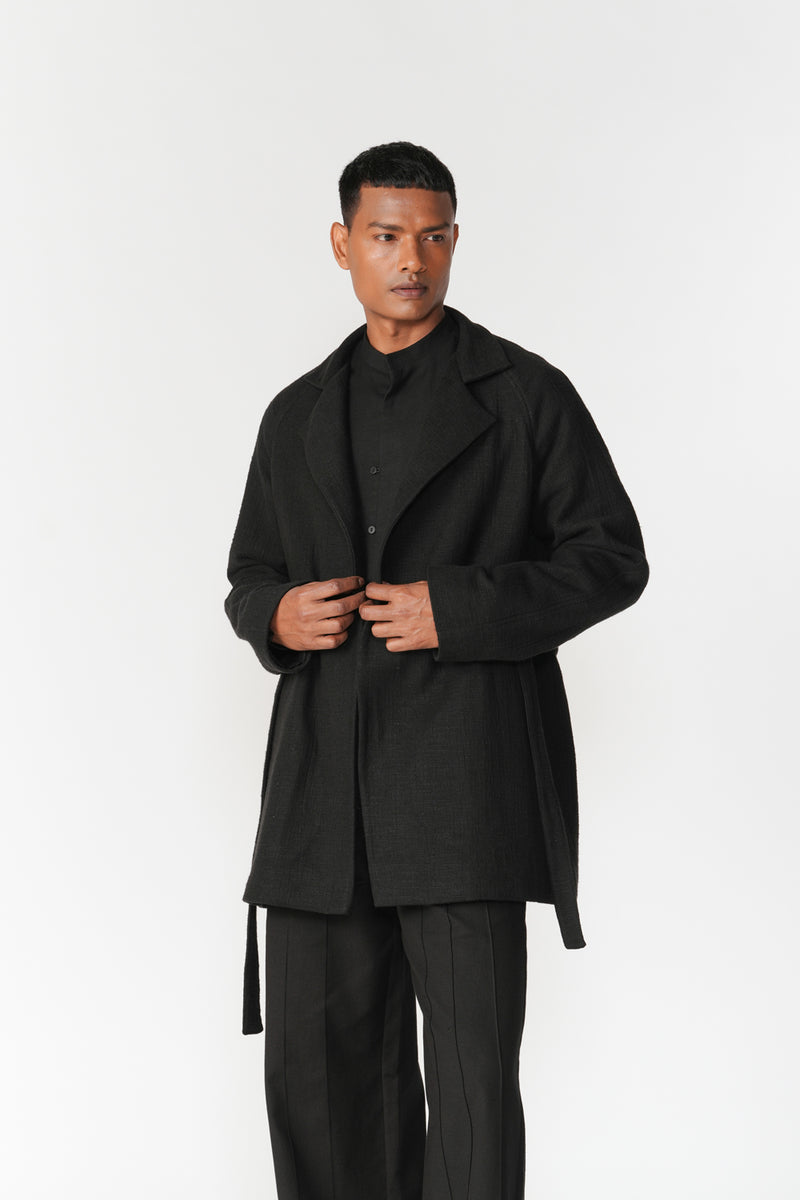 Chenille Notch Lapel Short Overcoat jacket/overlay by Turn Black in black for men Worldwide
