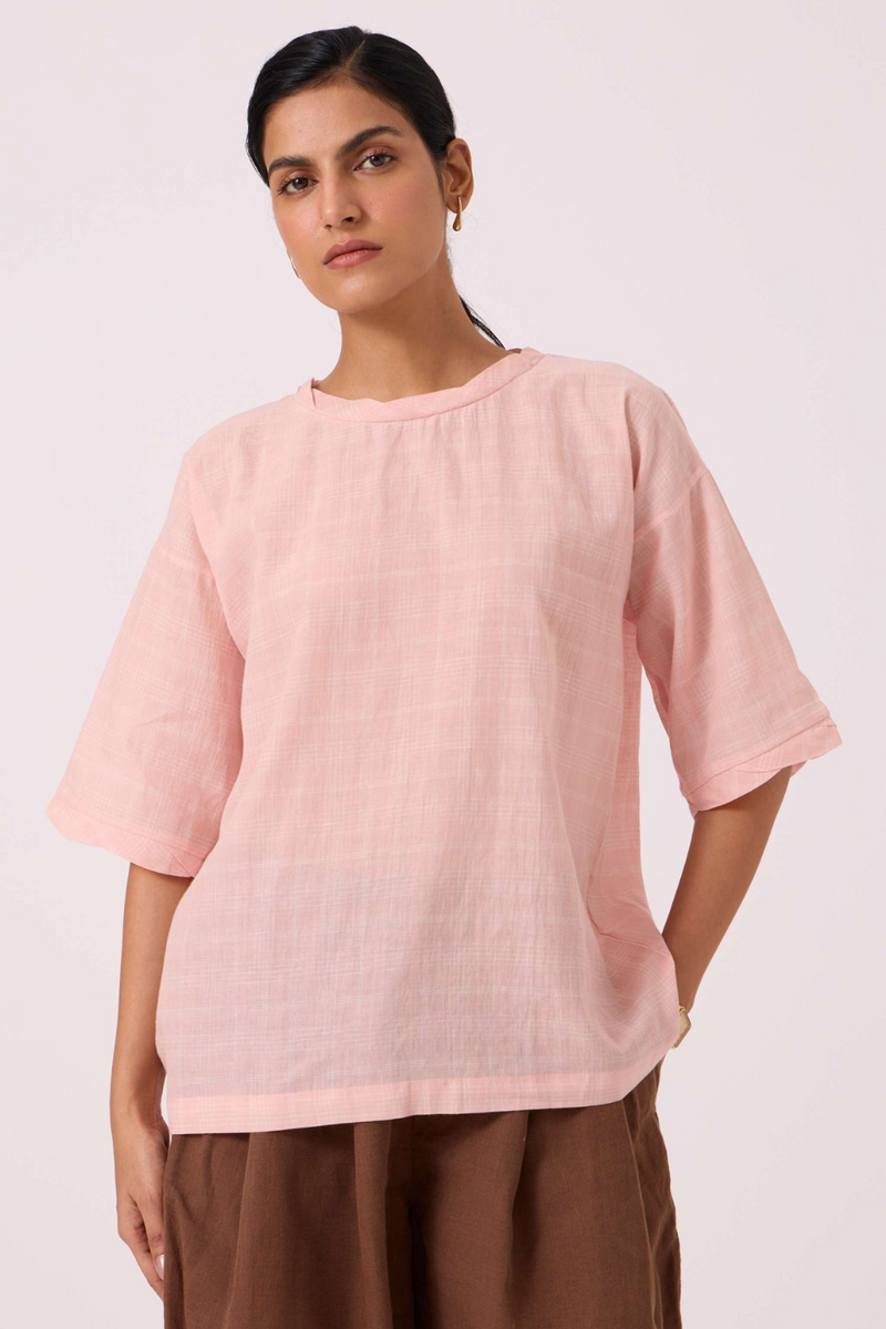 Laurie Pink Handwoven Top cotton by The Summer House in blue color for women Worldwide