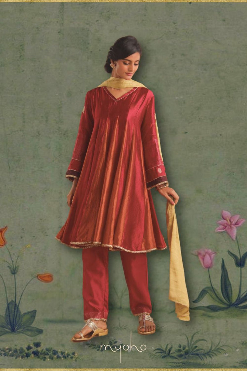 Gulal Kurta Set- (MYO-2465- Apsara) by Myoho in red color for women Worldwide