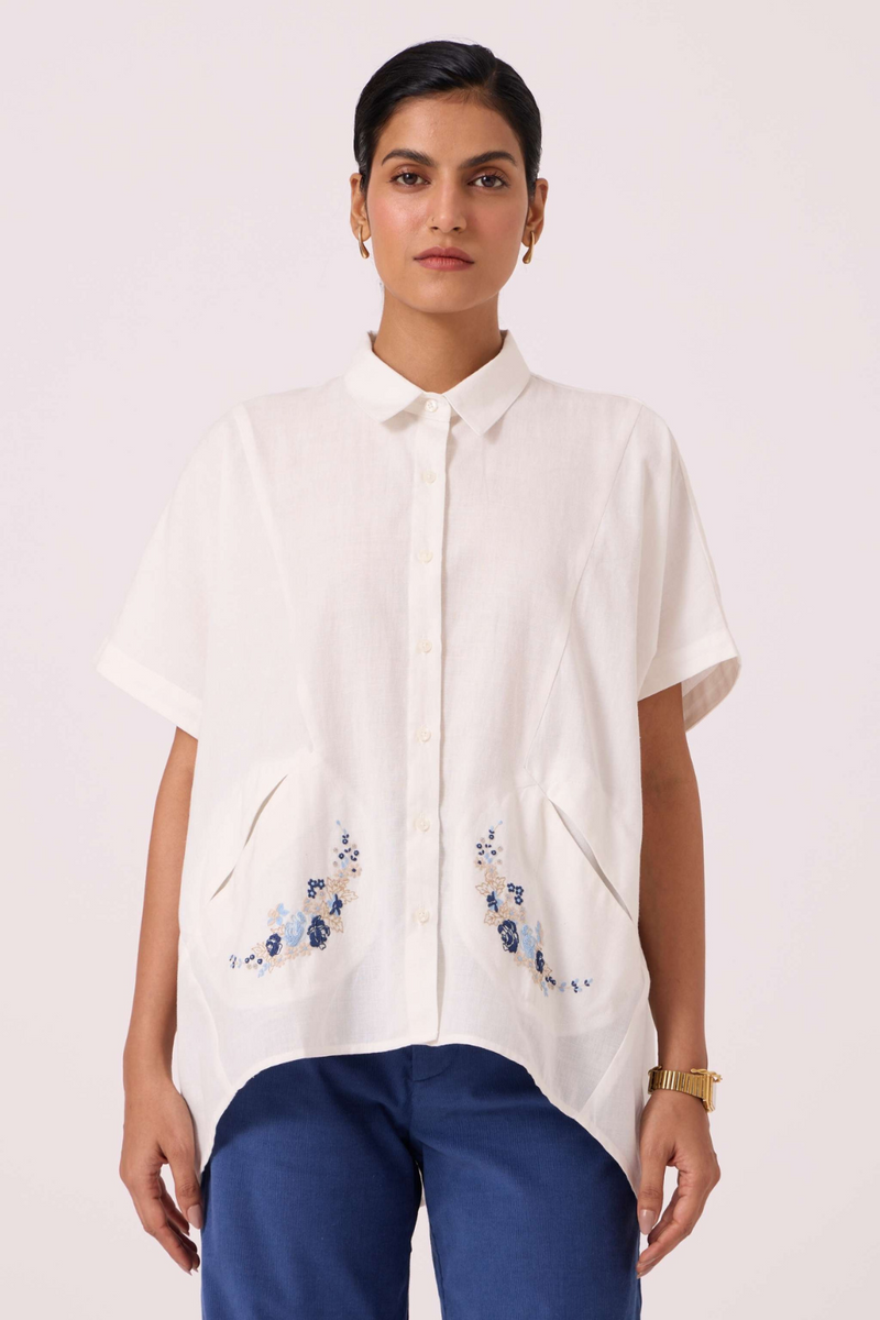 Sibyl Handwoven Embrodiered Shirt cotton by The Summer House in beige color for women Worldwide
