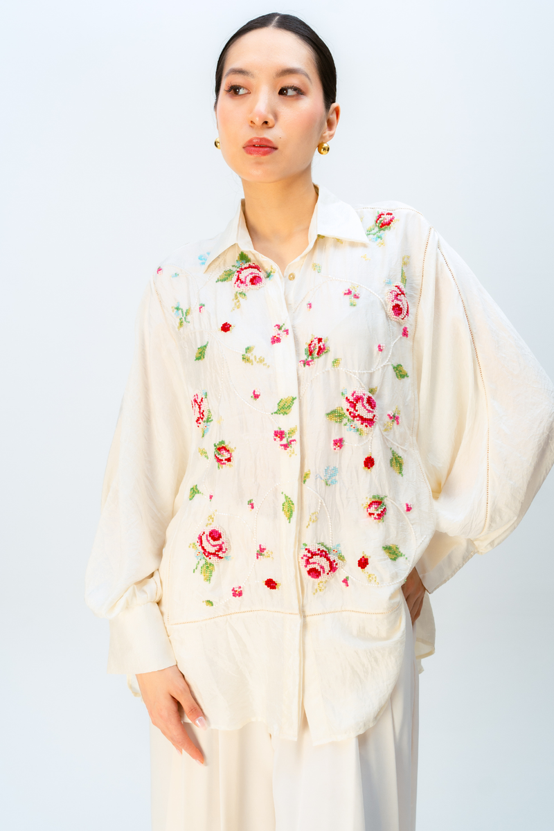 BLUSH MELLOW SHIRT silk top/shirt by Ode to Odd in off white for women Worldwide